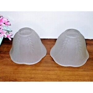 Vintage Pendant Lamp Shades Frosted Embossed Glass Wheat Scalloped Set (of 2)